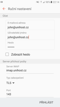 Ruční nastavení IMAP