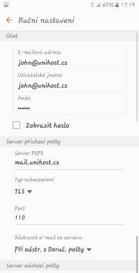 Ruční nastavení pro POP3