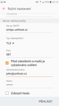 Ruční nastavení SMTP